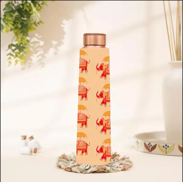 Rareplanet Copper Water Bottle with Elephant Print,250g-Main image