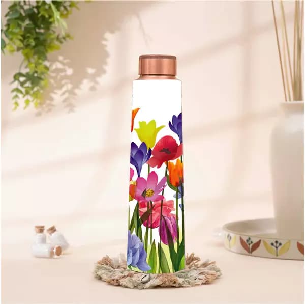 Rareplanet Floral Printed Copper Water Bottle,250g-Main image