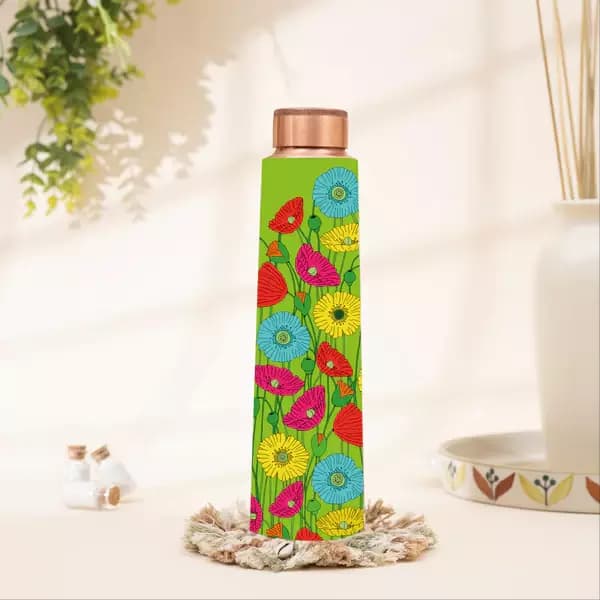 Rareplanet Green Floral Copper Water Bottle,250g-Main image