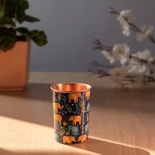 Rareplanet Handcrafted Copper Glass with Elephant Design,300g-Main image