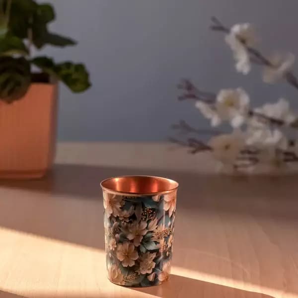 Rareplanet Handcrafted Floral Copper Glass Set,300g-Main image