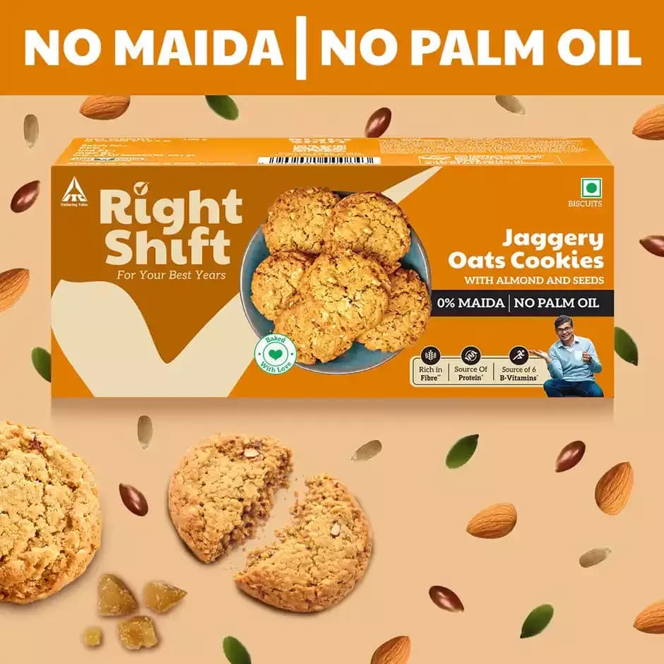 Right Shift Jaggery Oats 0% Maida Cookies,100g-Main image