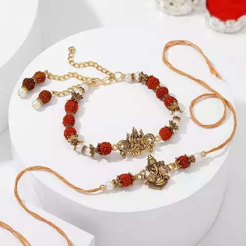 SIProducts Ganesh And Lakshmi Antique Bhaiya Bhabhi Rakhi,350g-Main image