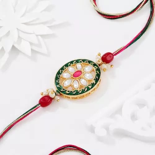 SIProducts Oval Kundan Meenakari Rakhi,200g-Main image