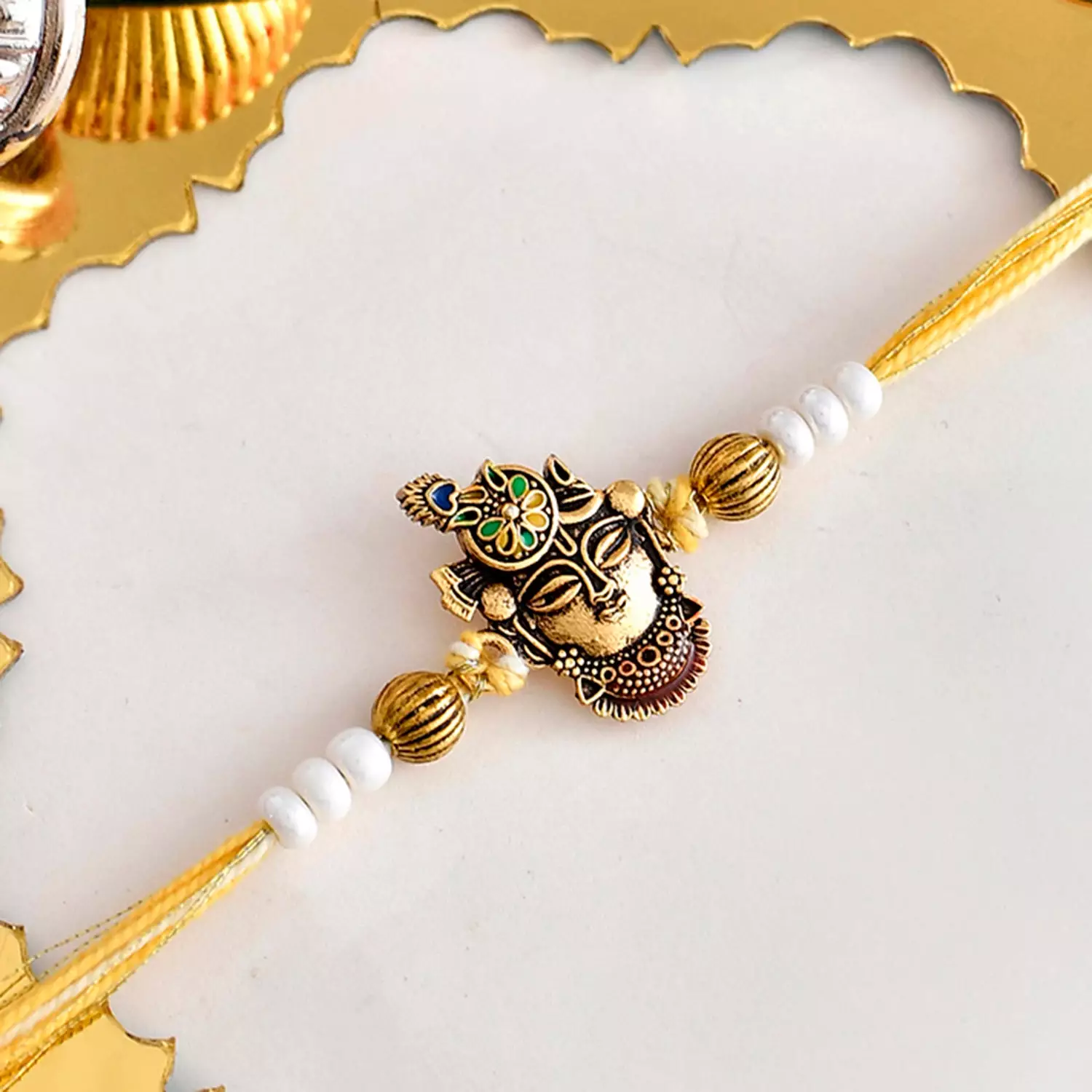Studded Yellow Thread Mens Rakhi,200g-Main image