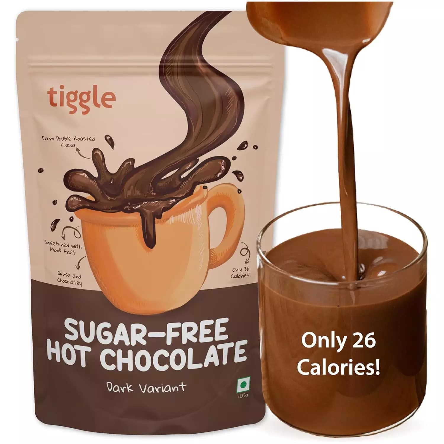 Tiggle Sugar-Free Dark Hot Chocolate Powder Mix, 100 g-Main Image
