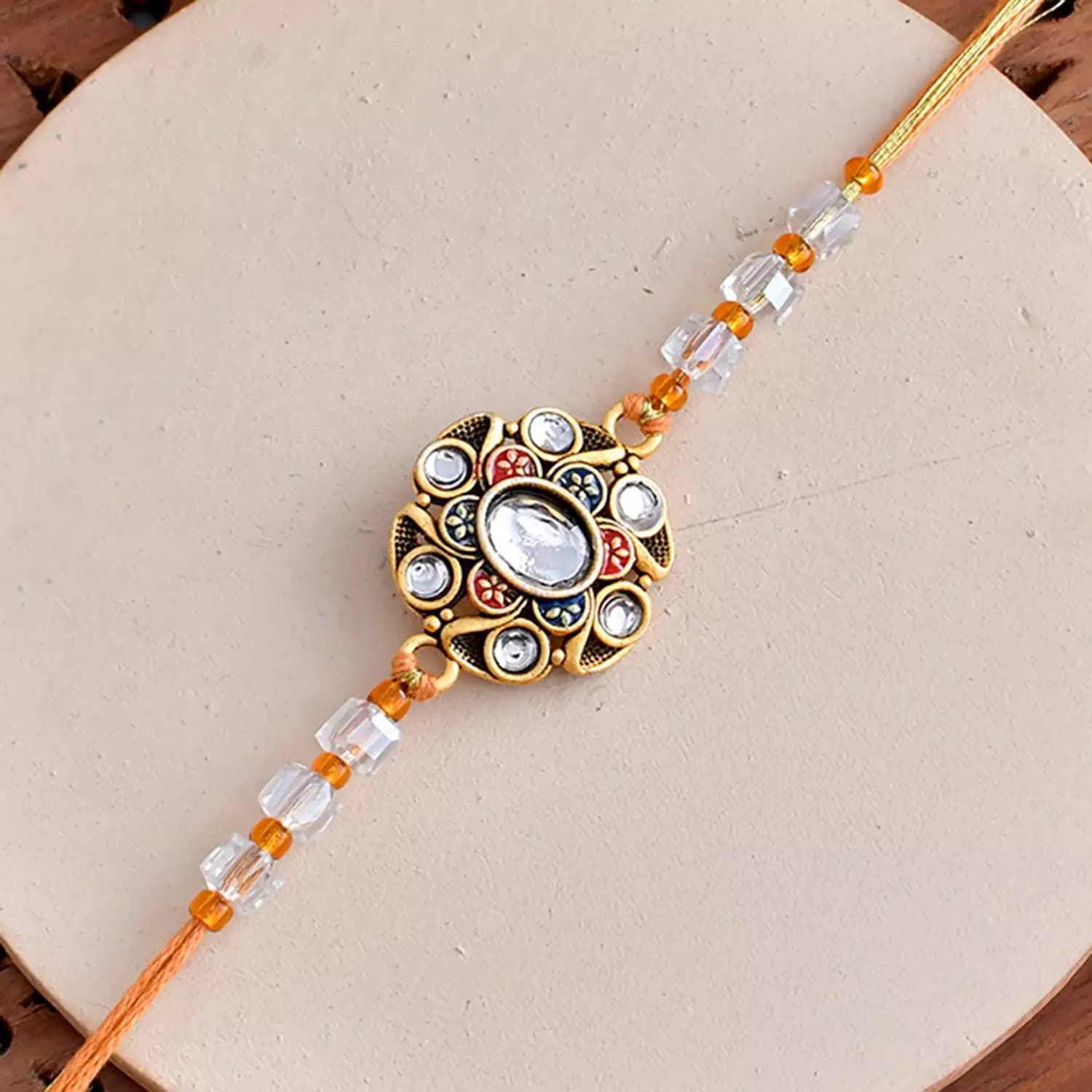 Voylla Traditional Motif Beaded Faux Kundan Thread Rakhi,200g-Main image
