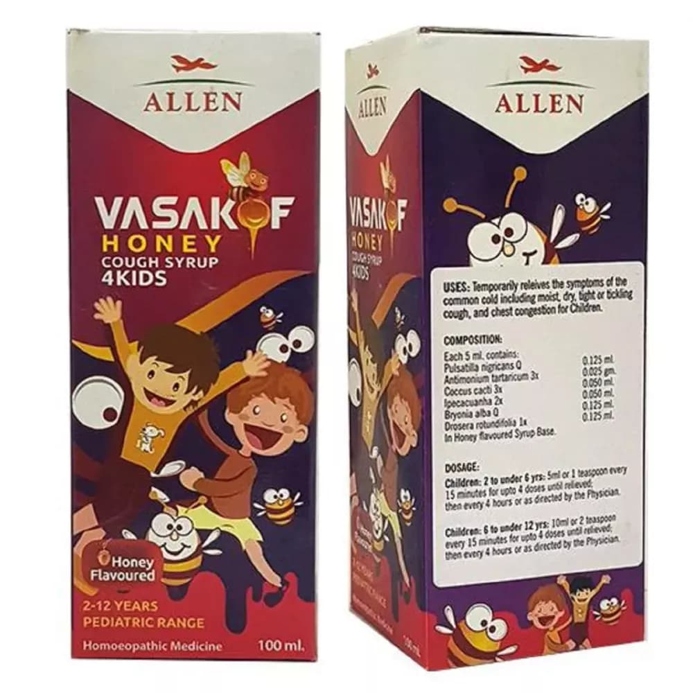 Allen Vasakof Honey Cough Syrup 4Kids 100 ml Main Image And Composition Info