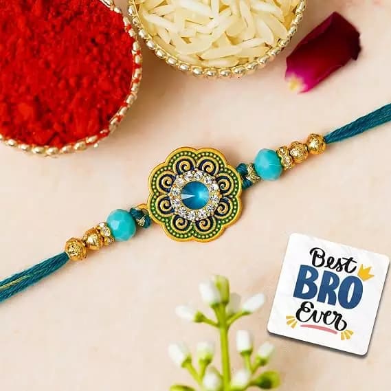 eCraftIndia Kundan Floral Designer Rakhi,200g-Main image