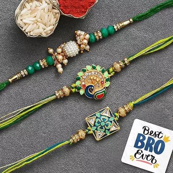 eCraftIndia Multicolor Peacock, Flower, Beads, Pearls Designer Rakhis,200g-Main image