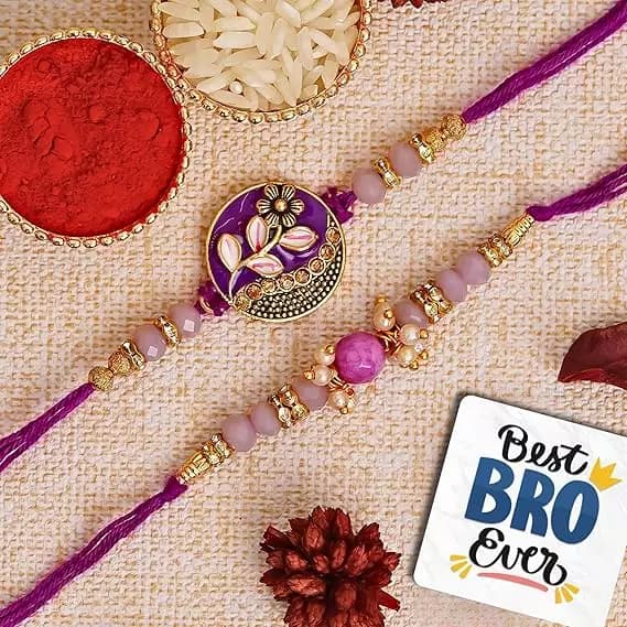 eCraftIndia Purple Floral & Pearl Designer Rakhis,200g-Main image