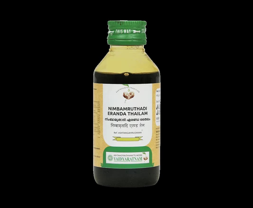 Vaidyaratnam nimbamrithadi eranda thailam castor 100 ml shopindianproductsa