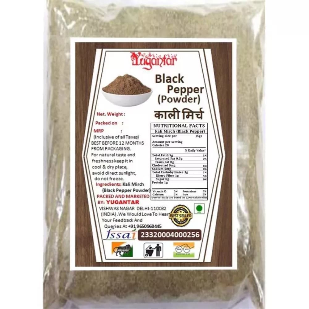 Yugantar Black Pepper Powder (Kali Mirch Powder) Manufcturing Details & Nutrition Facts