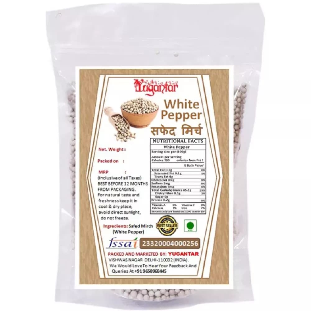 Yugantar White Pepper (Safed Mirch) 200 g Manufacturing Details & Nutrition Facts